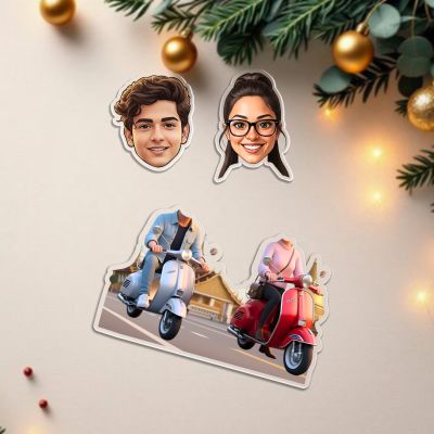 Personalized Couple Bobblehead Caricature Gift for Husband, Wife, Girlfriend, Boyfriend & Friends Solar Powered Moving Head Couple Gift for Birthday (Funny Scooter Couple)